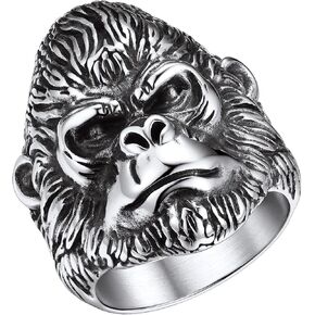 Bandmax Animal Rings for Men Women, Stainless Steel Retro Style Gorilla/Dragon/Snake/Plague Doctor Ring Gothic Punk Hip Hop Rings Size 7-14