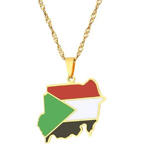 Fashion Stainless Steel Republic of Sudan Map Pendant Sudanese Flag Necklace