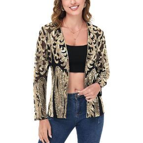 Anna-Kaci Women's Sparkly Sequin Cardigan Long Sleeve Open Front Glitter Party Evening Jacket