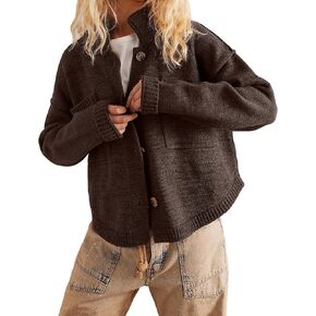 Women’s 2024 Winter Collared Cardigan Sweaters Open Front Button Down Long Sleeve Sweater Knit Jacket Fall Clothes