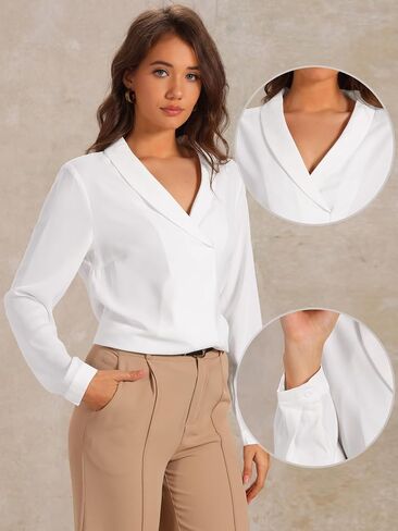 Allegra K Work Blouse for Women's Shawl Collar Long Sleeve Office Dressy Shirt Top in Saudi Arabia