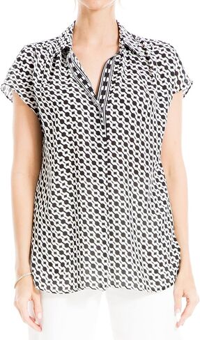 Max Studio Women's Poly Crepe Short Sleeve Collar Blouse in Saudi Arabia