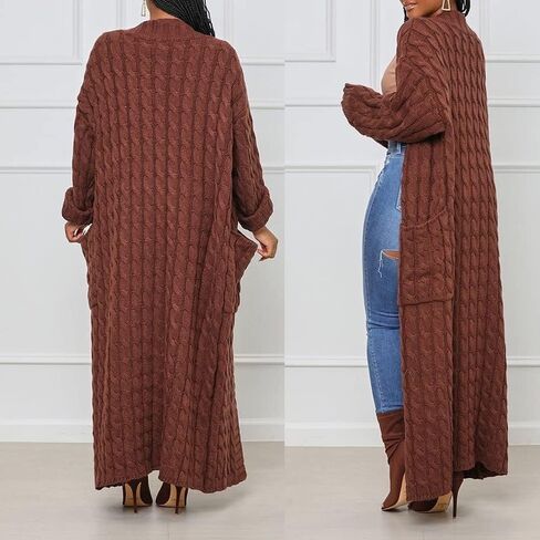DIVOSEKY Stylish Cable Knit Dual Pocket Cardigan, Yellow Extra Long Ankle Length Floor Trending Maxi Cardigans for Women (Green,M) in Saudi Arabia