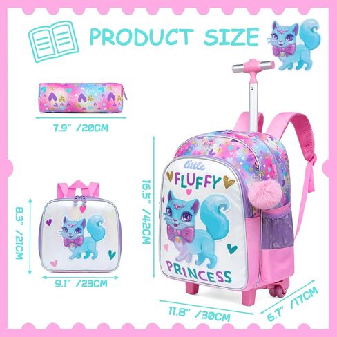 Rolling Backpack for Girls Cute Kids Rolling Backpack with Lunch Bag Kids Backpack with Wheels for School Backpacks for Elementary with Lunch Box Pencil Case Trolley Luggage in Kuwait