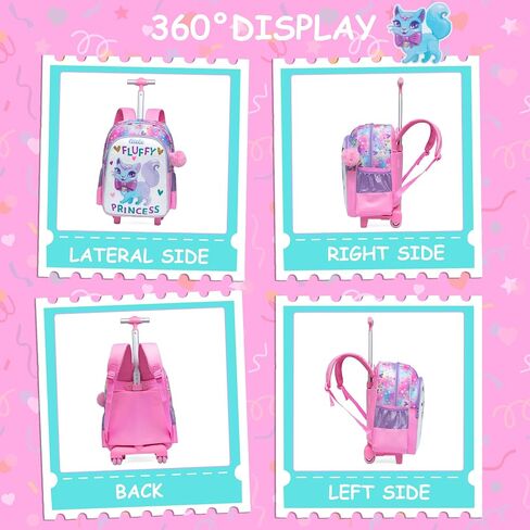 Rolling Backpack for Girls Cute Kids Rolling Backpack with Lunch Bag Kids Backpack with Wheels for School Backpacks for Elementary with Lunch Box Pencil Case Trolley Luggage in Kuwait