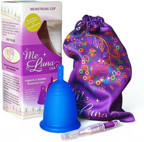 Most Customizable MeLuna Menstrual Cup for Women | Comfortable Period Cup Reusable Cup | Tampon Pad Alternative for All Body Types (Blue with Stem Handle, X-Large) in Saudi Arabia