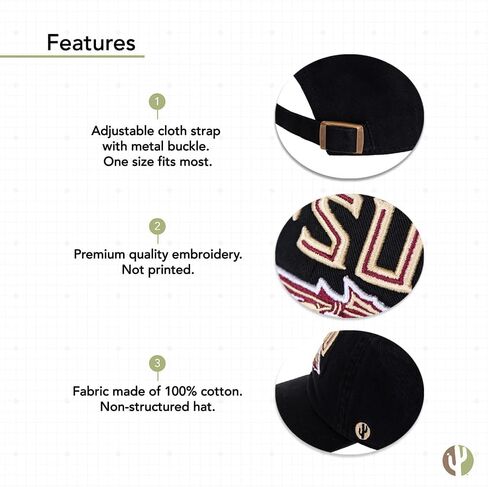 Desert Cactus Florida State University Baseball Hat Seminoles FSU Brimmed Embroirderd Hats Cap Adjustable Cloth Strap Adult (Style B1) Red in Saudi Arabia