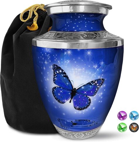 Heart Shaped Keepsake Cremation Urns for Human Ashes - Dark Blue Butterfly Small Keepsake Urn for Men Women Children Pets - Burial Urns in Saudi Arabia