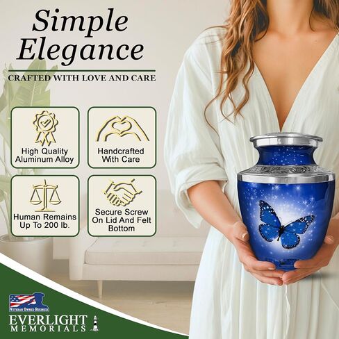Heart Shaped Keepsake Cremation Urns for Human Ashes - Dark Blue Butterfly Small Keepsake Urn for Men Women Children Pets - Burial Urns in Saudi Arabia