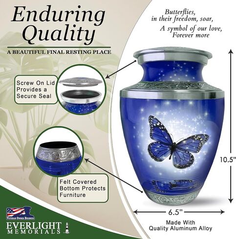 Heart Shaped Keepsake Cremation Urns for Human Ashes - Dark Blue Butterfly Small Keepsake Urn for Men Women Children Pets - Burial Urns in Saudi Arabia