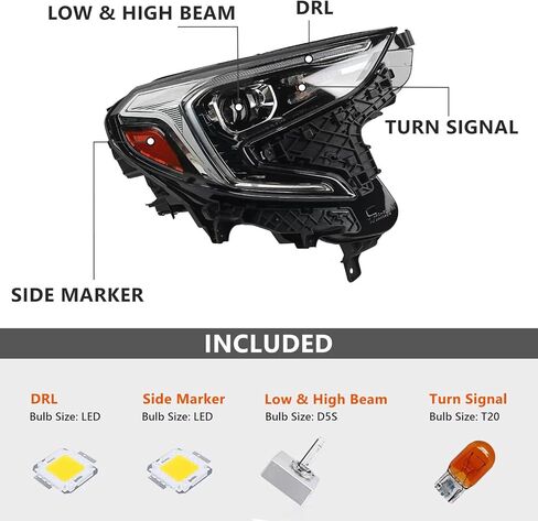 FIONE - For GMC Terrain Headlight Assembly 2018 2019 2020 2021 Xenon HID Terra Front Headlamp Replacement DOT Certification Passenger Right Side RT 84815559 GM2503475 in Saudi Arabia