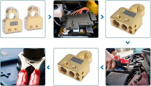 Car Battery Terminal Connectors Kit with Digital Voltmeter Display Stardand 0/4/8/10 AWG Gauge (A (gold)) in Saudi Arabia
