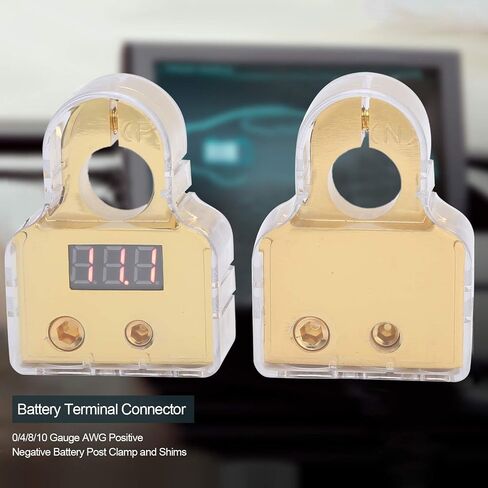 Car Battery Terminal Connectors Kit with Digital Voltmeter Display Stardand 0/4/8/10 AWG Gauge (A (gold)) in Saudi Arabia