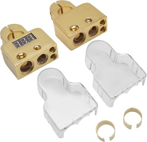 Car Battery Terminal Connectors Kit with Digital Voltmeter Display Stardand 0/4/8/10 AWG Gauge (A (gold)) in Saudi Arabia