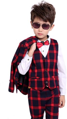 طقم بدلة رسمية منقوشة من Gele Boy مكون من 4 قطع، سترة + بنطلون + سترة + ربطة عنق in Kuwait