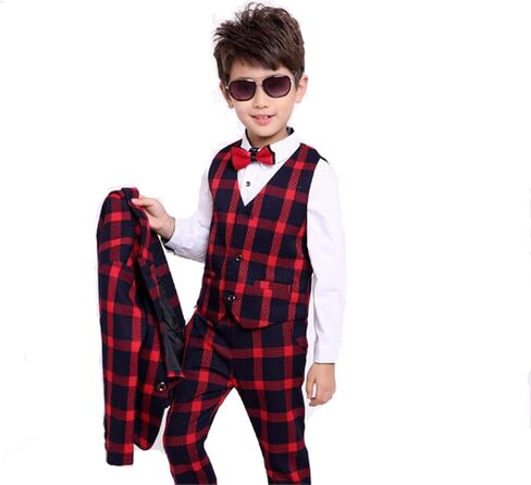طقم بدلة رسمية منقوشة من Gele Boy مكون من 4 قطع، سترة + بنطلون + سترة + ربطة عنق in Kuwait