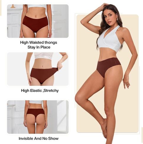 High Waisted Thongs for Women Seamless No Show Underwear Comfortable Thong Pack Breathable & Soft Panties in Saudi Arabia