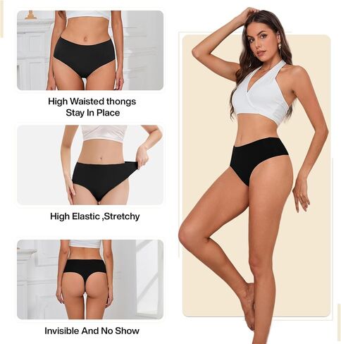 High Waisted Thongs for Women Seamless No Show Underwear Comfortable Thong Pack Breathable & Soft Panties in Saudi Arabia