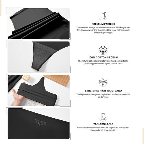 High Waisted Thongs for Women Seamless No Show Underwear Comfortable Thong Pack Breathable & Soft Panties in Saudi Arabia