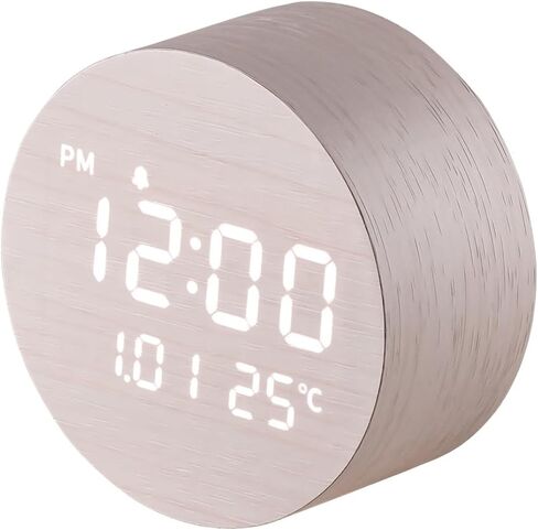 FLT Moonfall Wood Interior LED Desk Clock (White) - Minimalist Design with Time, Date, Temperature Display, Customizable Alarms, Auto Brightness, Compact 3.46-Inch Size, USB Cable & Adapter Included in Saudi Arabia
