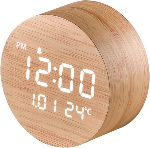 FLT Moonfall Wood Interior LED Desk Clock (White) - Minimalist Design with Time, Date, Temperature Display, Customizable Alarms, Auto Brightness, Compact 3.46-Inch Size, USB Cable & Adapter Included in Saudi Arabia