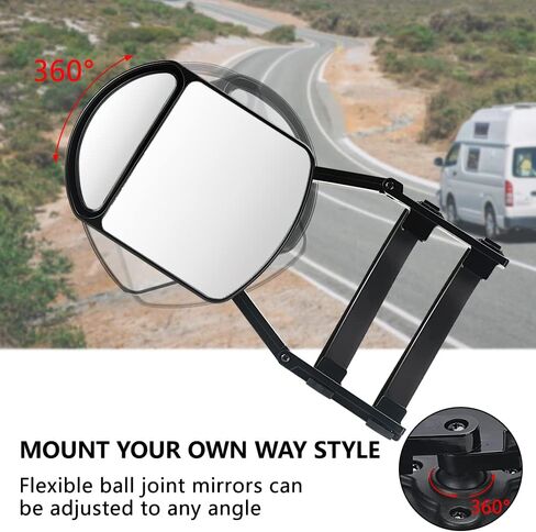 Universal Clip-on Towing Mirrors Extension Towing Mirror 360 Degree Rotation Adjustable Dual View Tow Mirror for Vehicle Car Truck Trailer, 2 Pieces in Kuwait