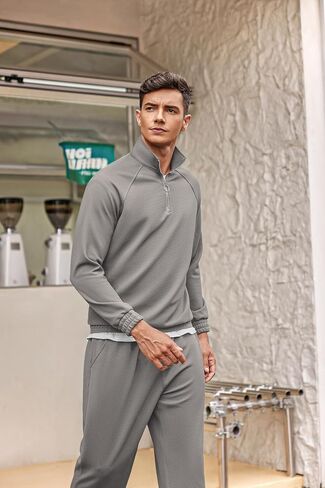 COOFANDY Men's Tracksuit 2 Piece Relaxed Fit Half-zip Sweatsuits Athletic Running Jogging Suit Sets in Saudi Arabia