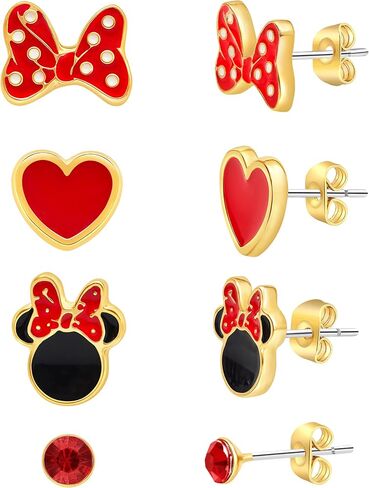 Disney Minnie Mouse Earrings 4-Pack Official License, Red Crystal and Enamel-Plated Stud Earrings in Saudi Arabia