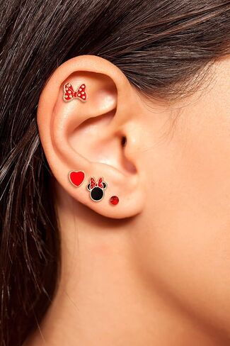 Disney Minnie Mouse Earrings 4-Pack Official License, Red Crystal and Enamel-Plated Stud Earrings in Saudi Arabia