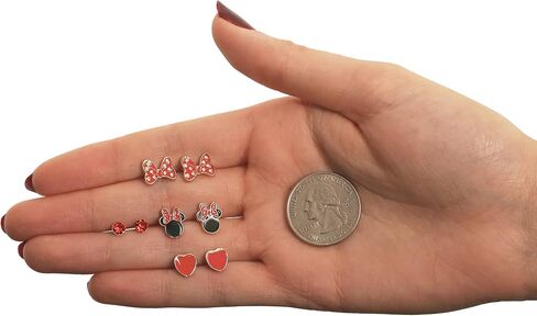 Disney Minnie Mouse Earrings 4-Pack Official License, Red Crystal and Enamel-Plated Stud Earrings in Saudi Arabia