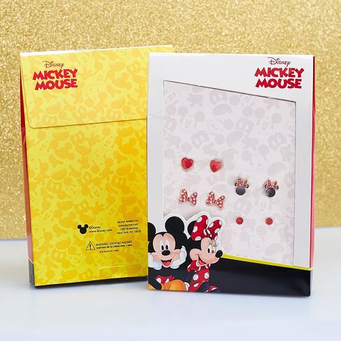 Disney Minnie Mouse Earrings 4-Pack Official License, Red Crystal and Enamel-Plated Stud Earrings in Saudi Arabia