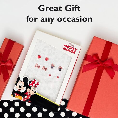 Disney Minnie Mouse Earrings 4-Pack Official License, Red Crystal and Enamel-Plated Stud Earrings in Saudi Arabia