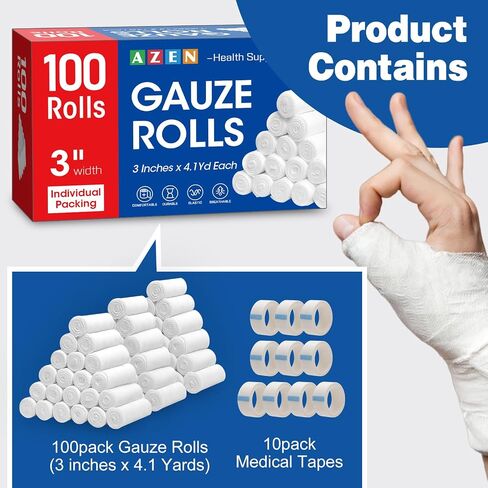 AZEN 25 Pack Gauze Rolls Bandages, 3 in x 4.1 Yards, Bandage Wrap Vet Wrap, Mummy Wrap in Saudi Arabia