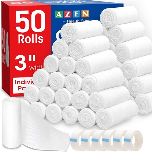AZEN 25 Pack Gauze Rolls Bandages, 3 in x 4.1 Yards, Bandage Wrap Vet Wrap, Mummy Wrap in Saudi Arabia