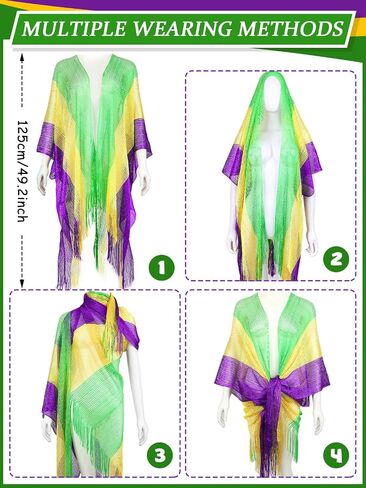 2 Pcs Mardi Gras Shawl Scarf Poncho Outfits for Women Mardi Gras Outdoor Party Holiday Masquerade Accessories in Saudi Arabia