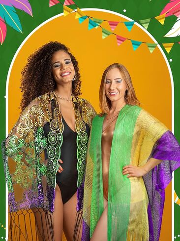 2 Pcs Mardi Gras Shawl Scarf Poncho Outfits for Women Mardi Gras Outdoor Party Holiday Masquerade Accessories in Saudi Arabia