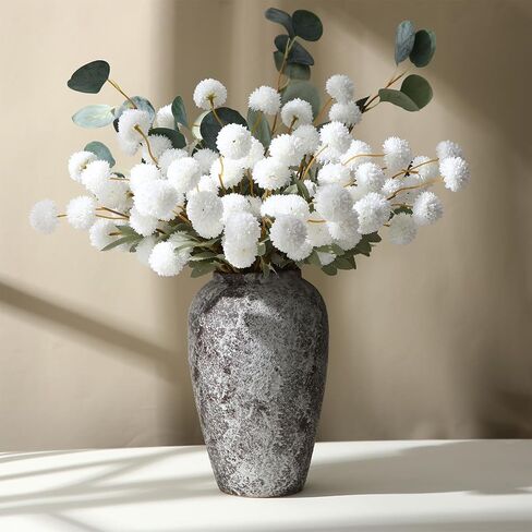 Tigeen 105 Heads 20.5" Faux Kiku Flowers with 26.8" Eucalyptus Branches Artificial Silk Pompon Mum with Stems Chrysanthemum Flowers for DIY Bouquet Wedding Arrangements Centerpiece(White, Green) in Saudi Arabia