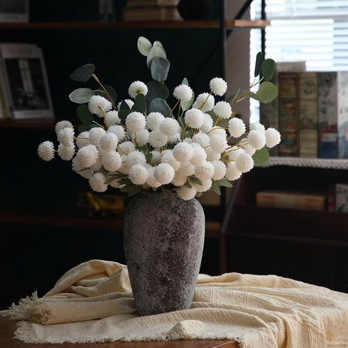Tigeen 105 Heads 20.5" Faux Kiku Flowers with 26.8" Eucalyptus Branches Artificial Silk Pompon Mum with Stems Chrysanthemum Flowers for DIY Bouquet Wedding Arrangements Centerpiece(White, Green) in Saudi Arabia