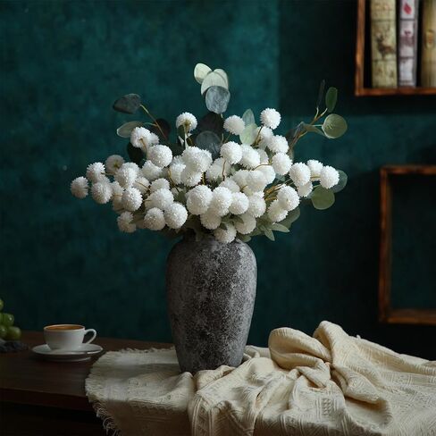 Tigeen 105 Heads 20.5" Faux Kiku Flowers with 26.8" Eucalyptus Branches Artificial Silk Pompon Mum with Stems Chrysanthemum Flowers for DIY Bouquet Wedding Arrangements Centerpiece(White, Green) in Saudi Arabia