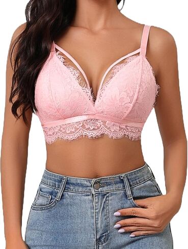 حمالة صدر لانجيري مثيرة من الدانتيل من Avidlove للنساء Y2K كامي توب قصير برقبة على شكل حرف V وشريط سباغيتي بدون أكمام in Kuwait