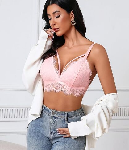 حمالة صدر لانجيري مثيرة من الدانتيل من Avidlove للنساء Y2K كامي توب قصير برقبة على شكل حرف V وشريط سباغيتي بدون أكمام in Kuwait