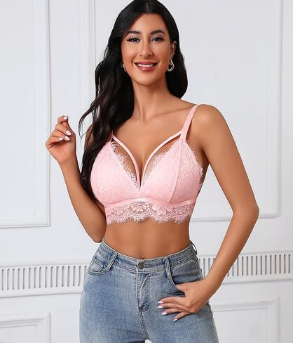 حمالة صدر لانجيري مثيرة من الدانتيل من Avidlove للنساء Y2K كامي توب قصير برقبة على شكل حرف V وشريط سباغيتي بدون أكمام in Kuwait