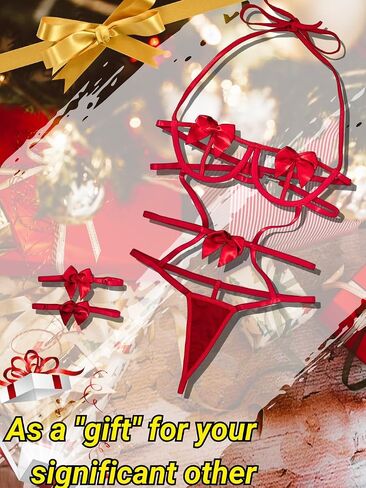 Kaei&Shi Plus Size Bow Lingerie,Christmas Lingerie For Curvy Women,Strappy Birthday Lingerie Set Valentines in Saudi Arabia