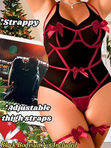Kaei&Shi Plus Size Bow Lingerie,Christmas Lingerie For Curvy Women,Strappy Birthday Lingerie Set Valentines in Saudi Arabia