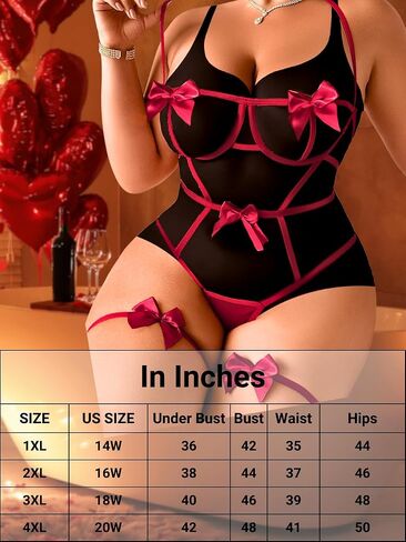 Kaei&Shi Plus Size Bow Lingerie,Christmas Lingerie For Curvy Women,Strappy Birthday Lingerie Set Valentines in Saudi Arabia