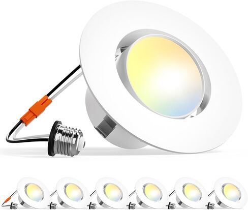 Amico 5/6 Inch Retrofit Eyeball Gimbal Can Lights 6 Pack, 5CCT LED Recessed Lights Directional Angled Trim Adjustable Ceiling Downlight, 2700K/3000K/4000K/5000K/6000K, 16W=150W, 1500 LM- ETL&FCC in Saudi Arabia