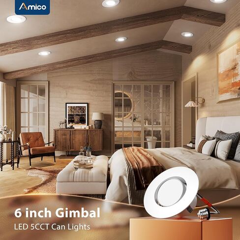 Amico 5/6 Inch Retrofit Eyeball Gimbal Can Lights 6 Pack, 5CCT LED Recessed Lights Directional Angled Trim Adjustable Ceiling Downlight, 2700K/3000K/4000K/5000K/6000K, 16W=150W, 1500 LM- ETL&FCC in Saudi Arabia