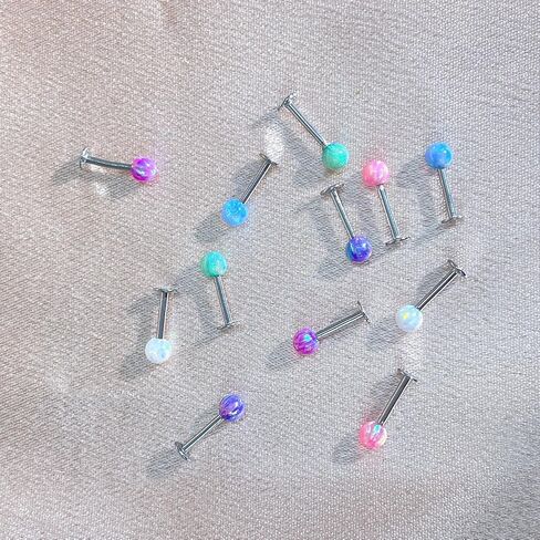 4mm Opal Cartilage Labret Helix Stud Earrings 316L Surgical Stainless Steel Round Ball Natural Birthstone Tragus Monroe Studs Lip Nose Rings Fashion Medusa Body Piercing Jewelry Gifts for Women Men Girls 16G in Saudi Arabia