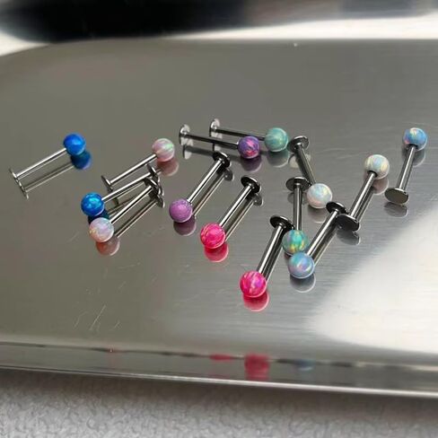 4mm Opal Cartilage Labret Helix Stud Earrings 316L Surgical Stainless Steel Round Ball Natural Birthstone Tragus Monroe Studs Lip Nose Rings Fashion Medusa Body Piercing Jewelry Gifts for Women Men Girls 16G in Saudi Arabia