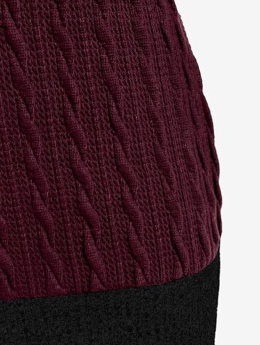 ROSE GAL Rosegal Women Plus Size Sweetheart Neck Two Tone Bodycon Long Sleeve Cable Knit Ribbed Mini Sweater Dress in Saudi Arabia